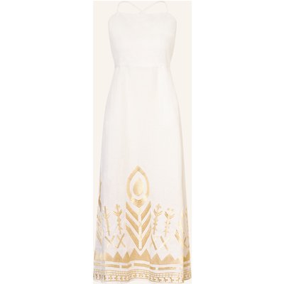 Greek Archaic Kori Strandkleid Feather Aus Leinen Mit Glitzergarn weiss