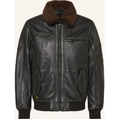 Camel Active Lederjacke Mit Abnehmbarem Kunstfell-Kragen schwarz