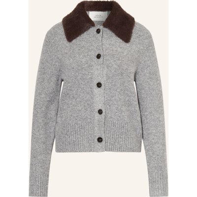 Opus Strickjacke Dofur Mit Abnehmbarem Kunstfell-Kragen grau