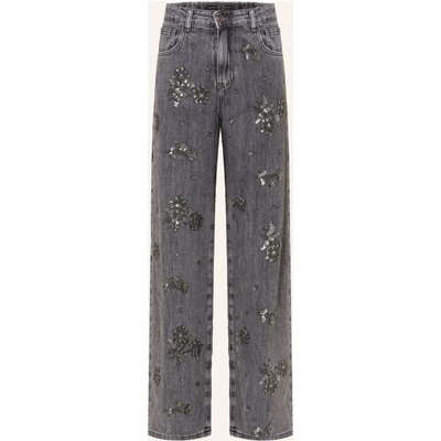 Miss Goodlife Wide Leg Jeans Mit Schmucksteinen Und Pailletten grau