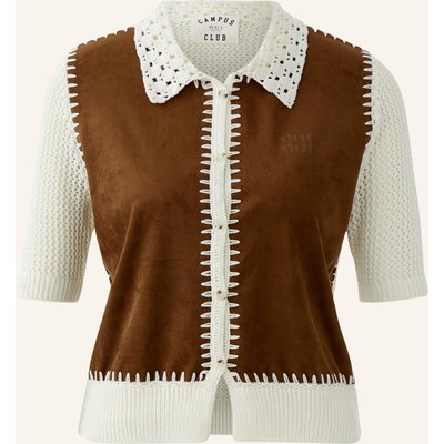 Oui Strickjacke Im Materialmix braun