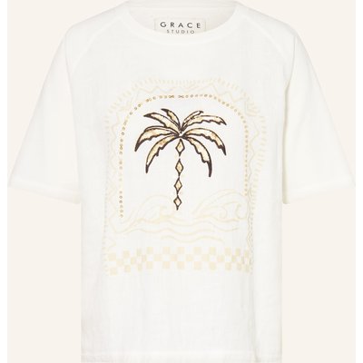 Grace T-Shirt Mit Leinen Und Pailletten weiss