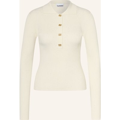 Ganni Strick-Poloshirt Mit Pailletten beige