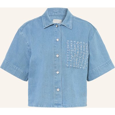Milano Italy Jeansbluse Mit Pailletten blau