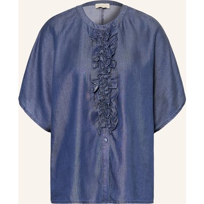 Milano Italy Bluse In Jeansoptik Mit Rüschen blau