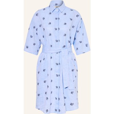 0039 Italy Hemdblusenkleid Derby Mit Leinen blau