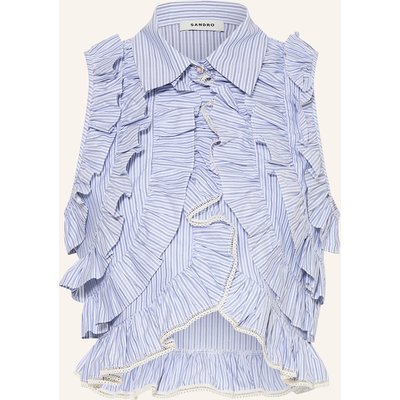 Sandro Cropped-Blusentop Mit Rüschen blau