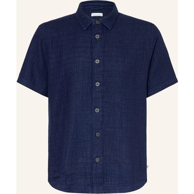 Knowledgecotton Apparel Kurzarm-Hemd Relaxed Fit Aus Musselin blau