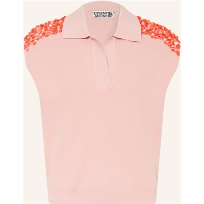 Essentiel Antwerp Strick-Poloshirt Joline Mit Pailletten Und Schmucksteinen rosa