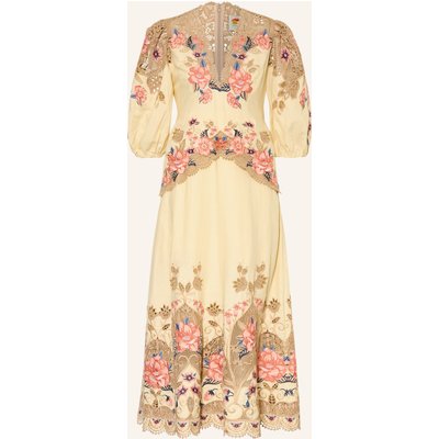 Farm Rio Kleid Mit Leinen Und Lochspitze beige
