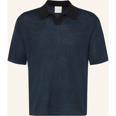 Calvin Klein Strick-Poloshirt Mit Leinen blau