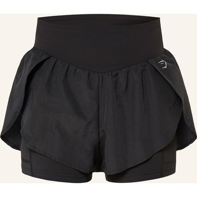 Gymshark 2-In-1-Laufshorts schwarz