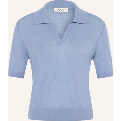 Cos Strick-Poloshirt Mit Leinen blau