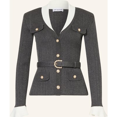 Self-Portrait Strickjacke Mit Volants Und Schmucksteinen grau