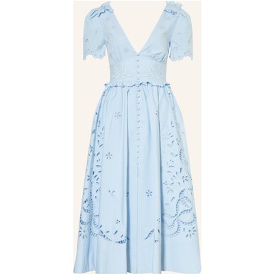Self-Portrait Kleid Mit Lochspitze Und Rüschen blau