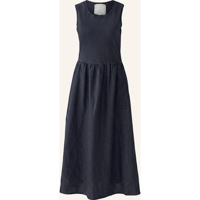 Oui Kleid Im Materialmix Mit Leinen blau