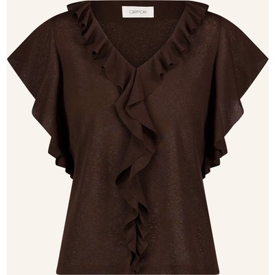 Cartoon Blusenshirt Mit Volants braun