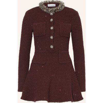 Self-Portrait Strickkleid Mit Pailletten Und Schmucksteinen rot