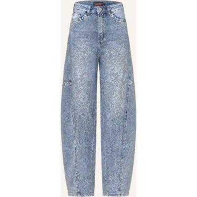 Miss Goodlife Barrel Jeans Mandal Mit Schmucksteinen blau