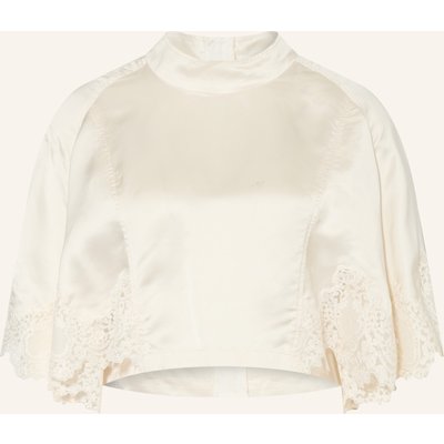 Sandro Cropped-Blusenshirt Aus Satin Mit Spitze weiss