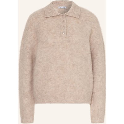 Mrs & Hugs Strick-Poloshirt Mit Alpaka beige