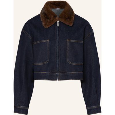 Mrs & Hugs Jeansjacke Mit Abnehmbarem Kunstfell-Kragen blau