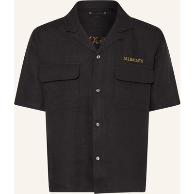 Allsaints Resorthemd Dunloe Boxy Fit Aus Leinen schwarz