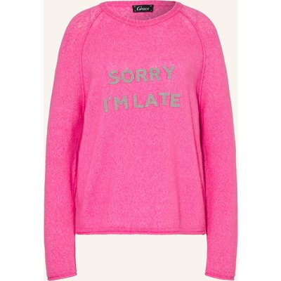 Grace Pullover Sorry I'm Late Mit Schmuckperlen pink