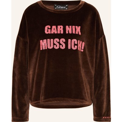 Grace Longsleeve Gar Nix Aus Nicki Mit Pailletten braun