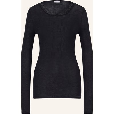 Hanro Schlafshirt Woolen Lace Mit Merinowolle Und Seide schwarz