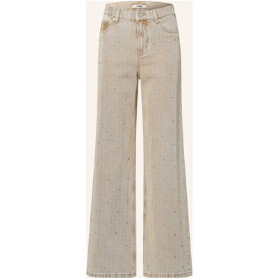 Maje Wide Leg Jeans Mit Schmucksteinen beige