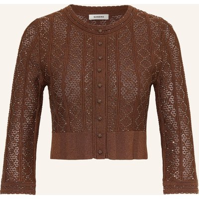 Sandro Strickjacke Mit 3/4-Arm Und Schmucksteinen braun