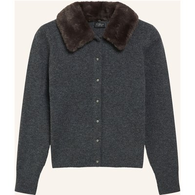 S.Oliver Black Label Strickjacke Mit Kunstfell grau