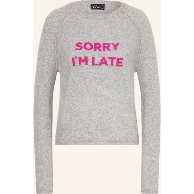 Grace Pullover Sorry I'm Late Mit Schmuckperlen grau