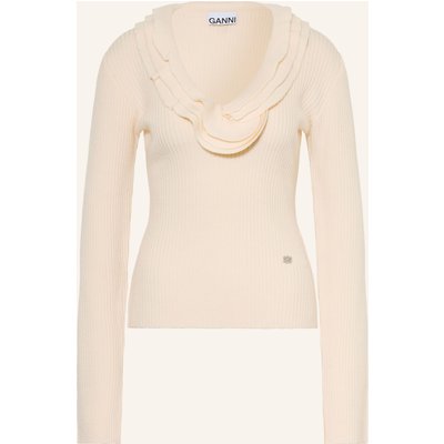 Ganni Pullover Mit Merinowolle Und Volants beige