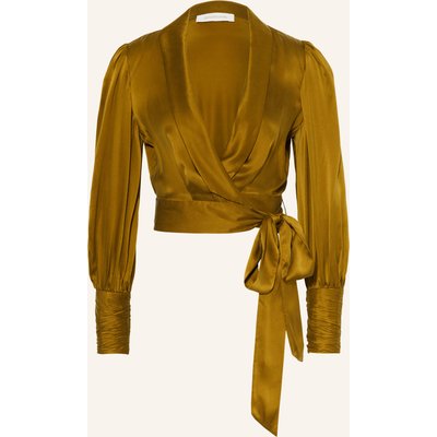Zimmermann Cropped-Wickelbluse Aus Seide gruen