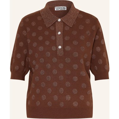 Essentiel Antwerp Strick-Poloshirt Krab Mit Glitzergarn braun