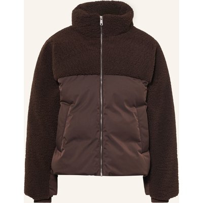 Opus Kunstpelz-Jacke Hazy Im Materialmix braun