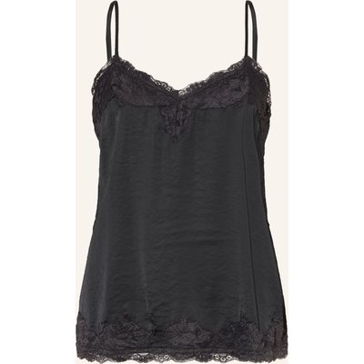 Oui Satintop Mit Spitze schwarz