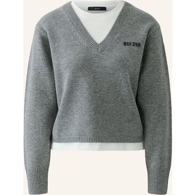 Oui Pullover Im Materialmix grau