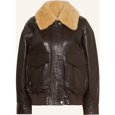 Weekend Max Mara Lederjacke Calata Mit Abnehmbarem Kragen braun