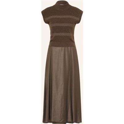 Peserico Kleid Im Materialmix Mit Glitzergarn Und Schmuckperlen braun