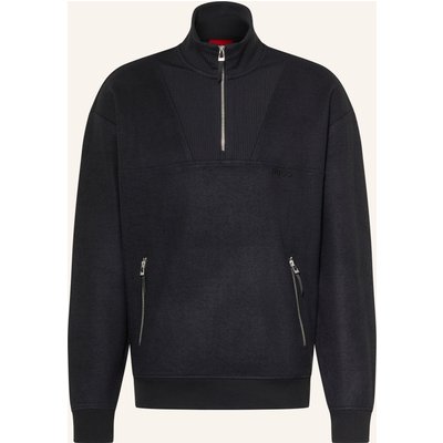 Hugo Fleece-Troyer Derenzip Im Materialmix schwarz