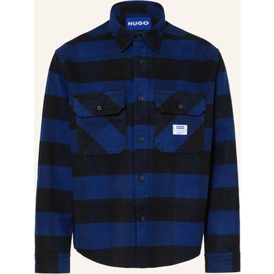 Hugo Flanellhemd Ebolt Oversized Fit blau