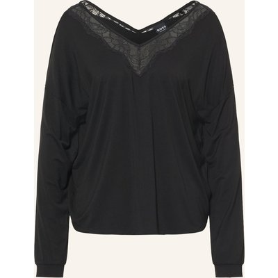 Boss Schlafshirt Blossom Mit Spitze schwarz