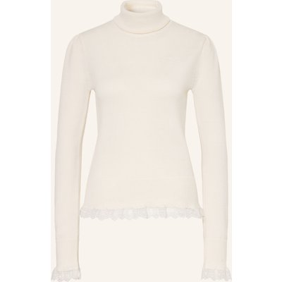 Ganni Rollkragenpullover Aus Merinowolle Mit Spitze beige