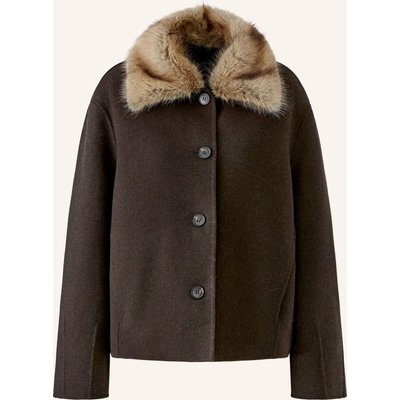 Oui Jacke Mit Abnehmbarem Kunstfell-Kragen braun