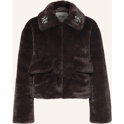 Maje Kunstfell-Jacke Mit Schmucksteinen braun