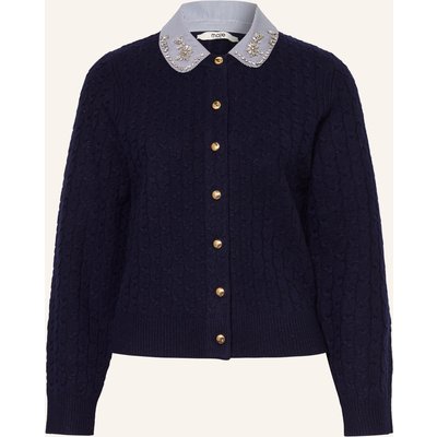 Maje Strickjacke Mit Abnehmbarem Kragen Und Schmucksteinen blau