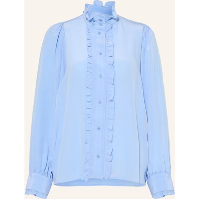 Sandro Seidenbluse Mit Rüschen blau